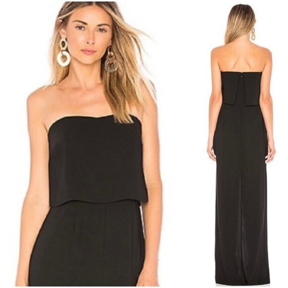 Amanda Uprichard Overlay Strapless Maxi Dress Black Gown Formal Long Medium - Picture 1 of 12